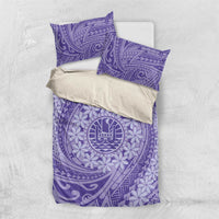 Tahitian Tiare Flower Bedding Set Violet Polynesian Pattern