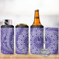 Tahitian Tiare Flower 4 in 1 Can Cooler Tumbler Violet Polynesian Pattern
