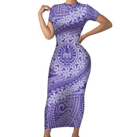Tahitian Tiare Flower Family Matching Short Sleeve Bodycon Dress and Hawaiian Shirt Violet Polynesian Pattern