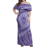 Tahitian Tiare Flower Off Shoulder Maxi Dress Violet Polynesian Pattern LT9 Women Violet - Polynesian Pride