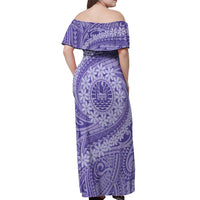 Tahitian Tiare Flower Off Shoulder Maxi Dress Violet Polynesian Pattern LT9 - Polynesian Pride