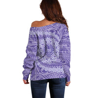 Tahitian Tiare Flower Off Shoulder Sweater Violet Polynesian Pattern LT9 - Polynesian Pride