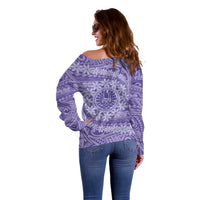 Tahitian Tiare Flower Off Shoulder Sweater Violet Polynesian Pattern LT9 - Polynesian Pride