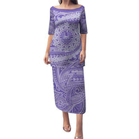 Tahitian Tiare Flower Puletasi Violet Polynesian Pattern LT9 Long Dress Violet - Polynesian Pride