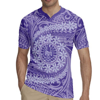 Tahitian Tiare Flower Rugby Jersey Violet Polynesian Pattern LT9 - Polynesian Pride
