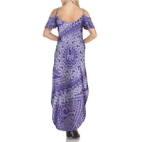 Tahitian Tiare Flower Summer Maxi Dress Violet Polynesian Pattern LT9 - Polynesian Pride