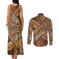 Hawaiian Style Tapa Couples Matching Tank Maxi Dress and Long Sleeve Button Shirt Vintage Seamless Pattern LT9 - Polynesian Pride