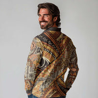Hawaiian Style Tapa Long Sleeve Polo Shirt Vintage Seamless Pattern - Polynesian Pride