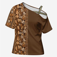 Hawaiian Tribal Elements Hibiscus Cross Shoulder Shirt Gold Pattern - Polynesian Pride