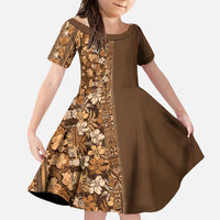 Hawaiian Tribal Elements Hibiscus Family Matching Mermaid Dress and Hawaiian Shirt Gold Pattern - Polynesian Pride
