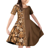 Hawaiian Tribal Elements Hibiscus Family Matching Off Shoulder Short Dress and Hawaiian Shirt Gold Pattern - Polynesian Pride