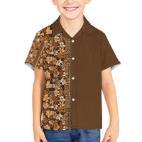Hawaiian Tribal Elements Hibiscus Family Matching Puletasi and Hawaiian Shirt Gold Pattern - Polynesian Pride