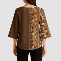 Hawaiian Tribal Elements Hibiscus Kimono Sleeve Blouse Gold Pattern - Polynesian Pride