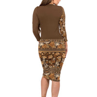 Hawaiian Tribal Elements Hibiscus Long Sleeve Bodycon Dress Gold Pattern - Polynesian Pride
