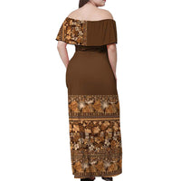 Hawaiian Tribal Elements Hibiscus Off Shoulder Maxi Dress Gold Pattern - Polynesian Pride