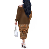 Hawaiian Tribal Elements Hibiscus Off The Shoulder Long Sleeve Dress Gold Pattern - Polynesian Pride