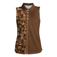 Hawaiian Tribal Elements Hibiscus Women Sleeveless Polo Shirt Gold Pattern - Polynesian Pride