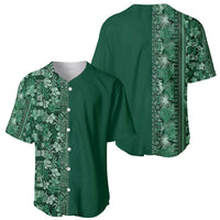 Hawaiian Tribal Elements Hibiscus Baseball Jersey Green Pattern - Polynesian Pride