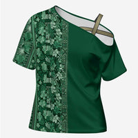 Hawaiian Tribal Elements Hibiscus Cross Shoulder Shirt Green Pattern - Polynesian Pride
