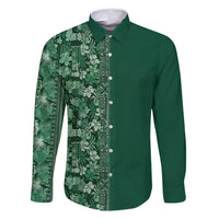 Hawaiian Tribal Elements Hibiscus Family Matching Long Sleeve Bodycon Dress and Hawaiian Shirt Green Pattern - Polynesian Pride