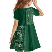 Hawaiian Tribal Elements Hibiscus Family Matching Off Shoulder Maxi Dress and Hawaiian Shirt Green Pattern - Polynesian Pride