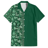 Hawaiian Tribal Elements Hibiscus Family Matching Puletasi and Hawaiian Shirt Green Pattern - Polynesian Pride
