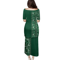 Hawaiian Tribal Elements Hibiscus Family Matching Puletasi and Hawaiian Shirt Green Pattern - Polynesian Pride