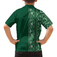 Hawaiian Tribal Elements Hibiscus Family Matching Short Sleeve Bodycon Dress and Hawaiian Shirt Green Pattern - Polynesian Pride