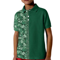 Hawaiian Tribal Elements Hibiscus Kid Polo Shirt Green Pattern - Polynesian Pride