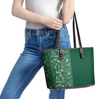Hawaiian Tribal Elements Hibiscus Leather Tote Bag Green Pattern - Polynesian Pride