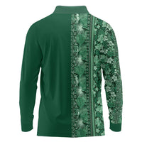 Hawaiian Tribal Elements Hibiscus Long Sleeve Polo Shirt Green Pattern - Polynesian Pride