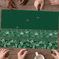 Hawaiian Tribal Elements Hibiscus Puzzle Green Pattern - Polynesian Pride