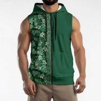 Hawaiian Tribal Elements Hibiscus Sleeveless Zip Hoodie Green Pattern LT9 - Polynesian Pride