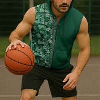 Hawaiian Tribal Elements Hibiscus Sleeveless Zip Hoodie Green Pattern LT9 - Polynesian Pride