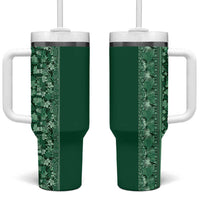 Hawaiian Tribal Elements Hibiscus Tumbler With Handle Green Pattern - Polynesian Pride