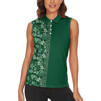 Hawaiian Tribal Elements Hibiscus Women Sleeveless Polo Shirt Green Pattern - Polynesian Pride