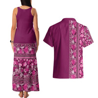 Hawaiian Tribal Elements Hibiscus Couples Matching Tank Maxi Dress and Hawaiian Shirt Pink Pattern - Polynesian Pride