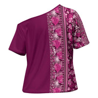 Hawaiian Tribal Elements Hibiscus Cross Shoulder Shirt Pink Pattern - Polynesian Pride