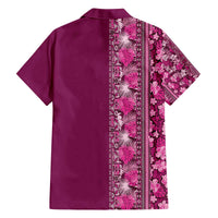 Hawaiian Tribal Elements Hibiscus Family Matching Off The Shoulder Long Sleeve Dress and Hawaiian Shirt Pink Pattern - Polynesian Pride
