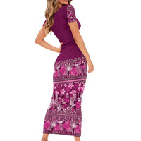 Hawaiian Tribal Elements Hibiscus Family Matching Short Sleeve Bodycon Dress and Hawaiian Shirt Pink Pattern - Polynesian Pride