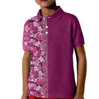 Hawaiian Tribal Elements Hibiscus Kid Polo Shirt Pink Pattern - Polynesian Pride