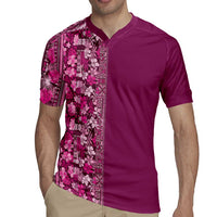 Hawaiian Tribal Elements Hibiscus Rugby Jersey Pink Pattern - Polynesian Pride