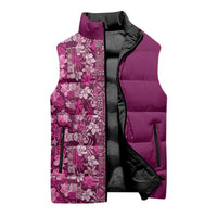 Hawaiian Tribal Elements Hibiscus Sleeveless Puffer Jacket Pink Pattern - Polynesian Pride