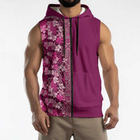 Hawaiian Tribal Elements Hibiscus Sleeveless Zip Hoodie Pink Pattern LT9 - Polynesian Pride