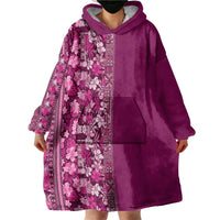Hawaiian Tribal Elements Hibiscus Wearable Blanket Hoodie Pink Pattern - Polynesian Pride