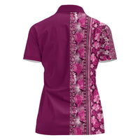 Hawaiian Tribal Elements Hibiscus Women Polo Shirt Pink Pattern - Polynesian Pride