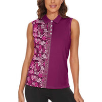 Hawaiian Tribal Elements Hibiscus Women Sleeveless Polo Shirt Pink Pattern - Polynesian Pride