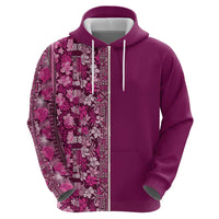 Hawaiian Tribal Elements Hibiscus Zip Hoodie Pink Pattern - Polynesian Pride