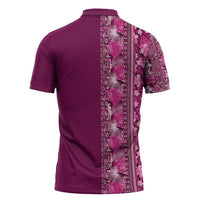 Hawaiian Tribal Elements Hibiscus Zipper Polo Shirt Pink Pattern - Polynesian Pride