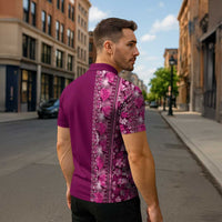 Hawaiian Tribal Elements Hibiscus Zipper Polo Shirt Pink Pattern - Polynesian Pride